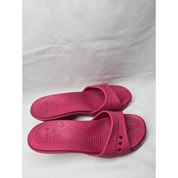 Crocs Womens Kadee Sandal Size 9 Hot Pink Slide Wedge Heel Mule Beach Pool Shoe - Picture 3 of 10